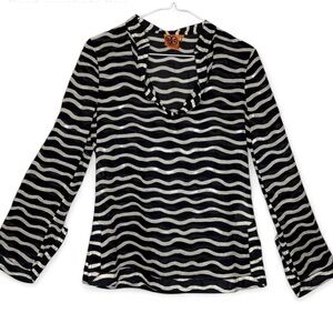 Tory Burch Wavy Striped Sequin Long-Sleeve Tunic Top